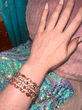 Vintage Handmade Beaded Cuff Bracelet Warm Earth Tones